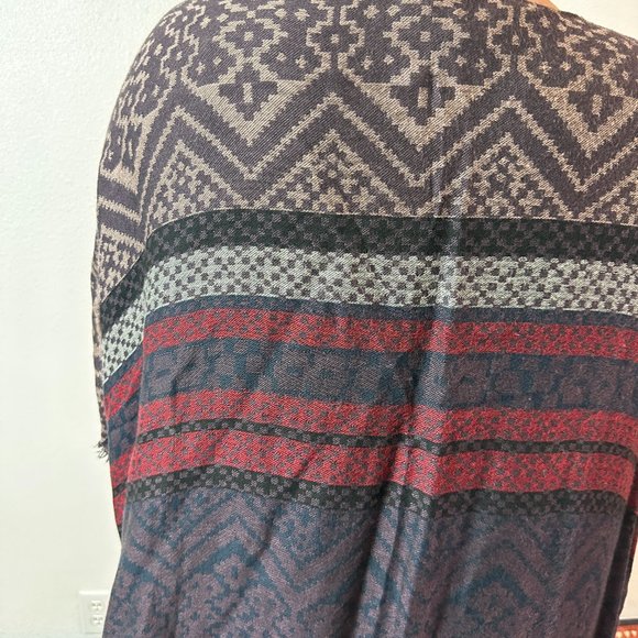 Free People Maroon Purple Long Kimono Shawl Fringe One Size Boho Swim Cover - Picture 4 of 5